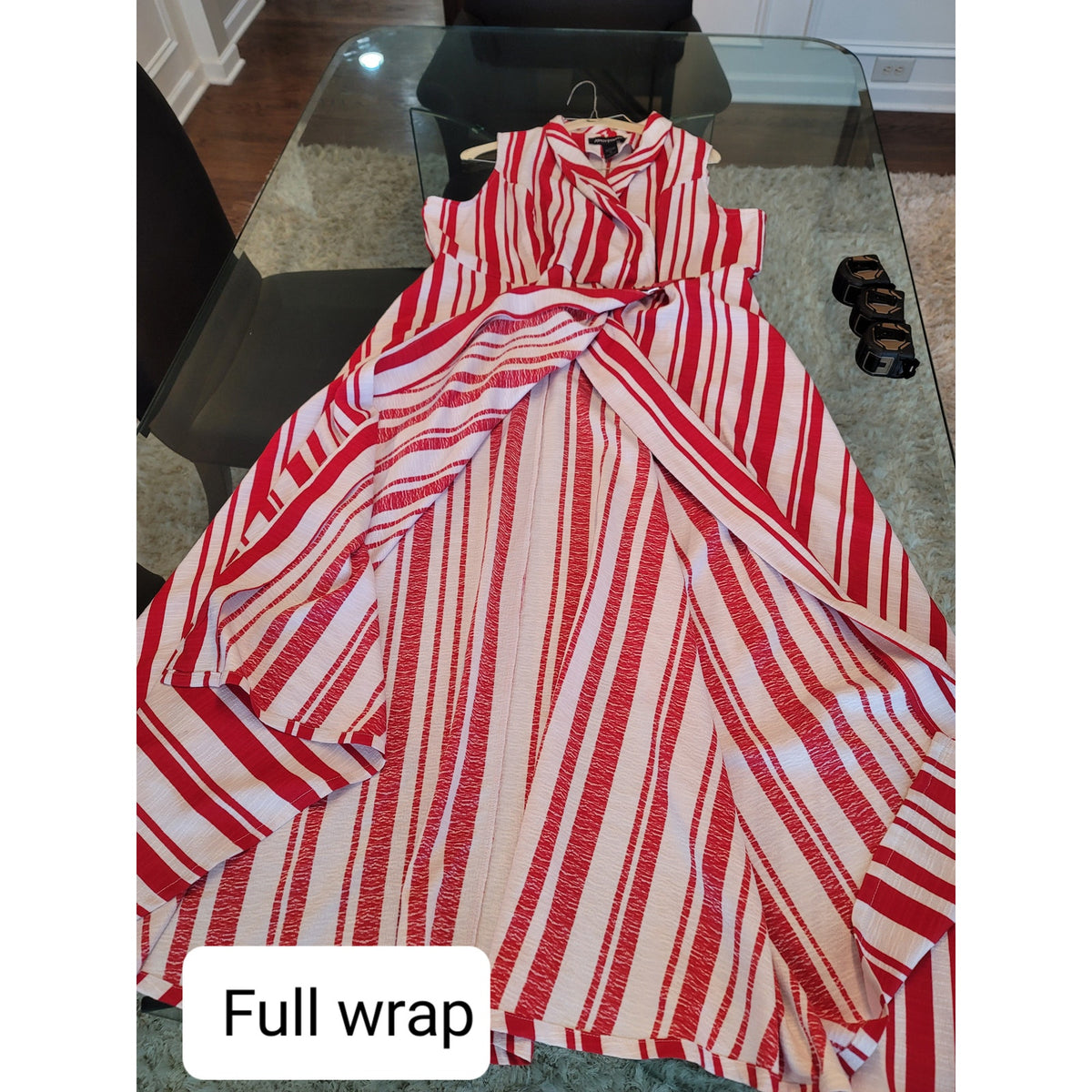 Ashley Stewart Maxi Dress Womens 22 Red White Striped Shawl Lapel Party/Cocktail
