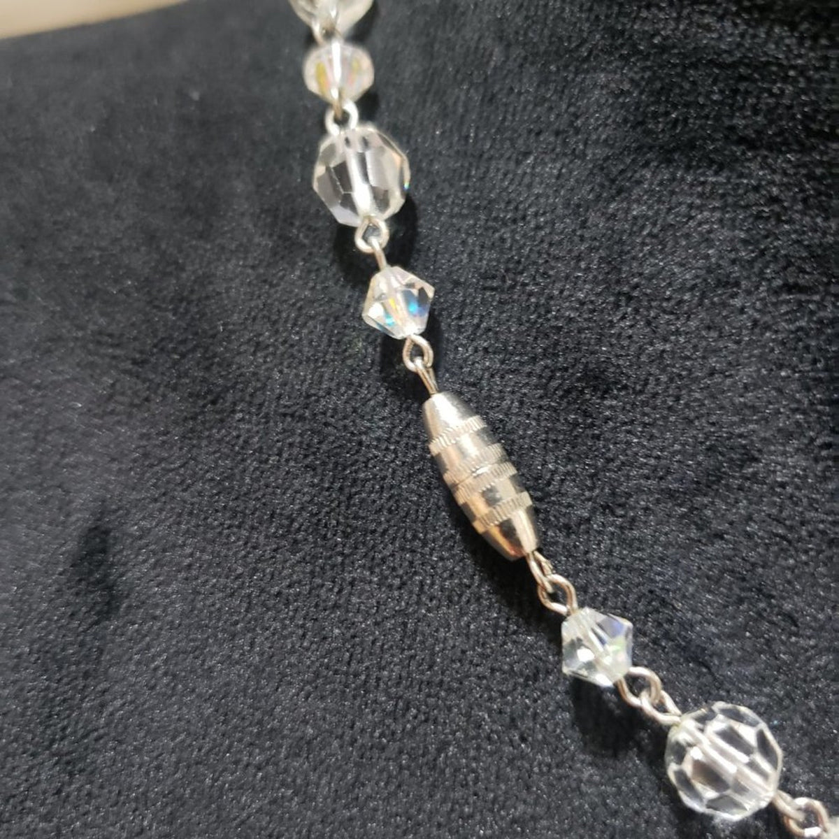 Womens Fashion Beaded Clear Crystal Faux Pearl Choker Necklace