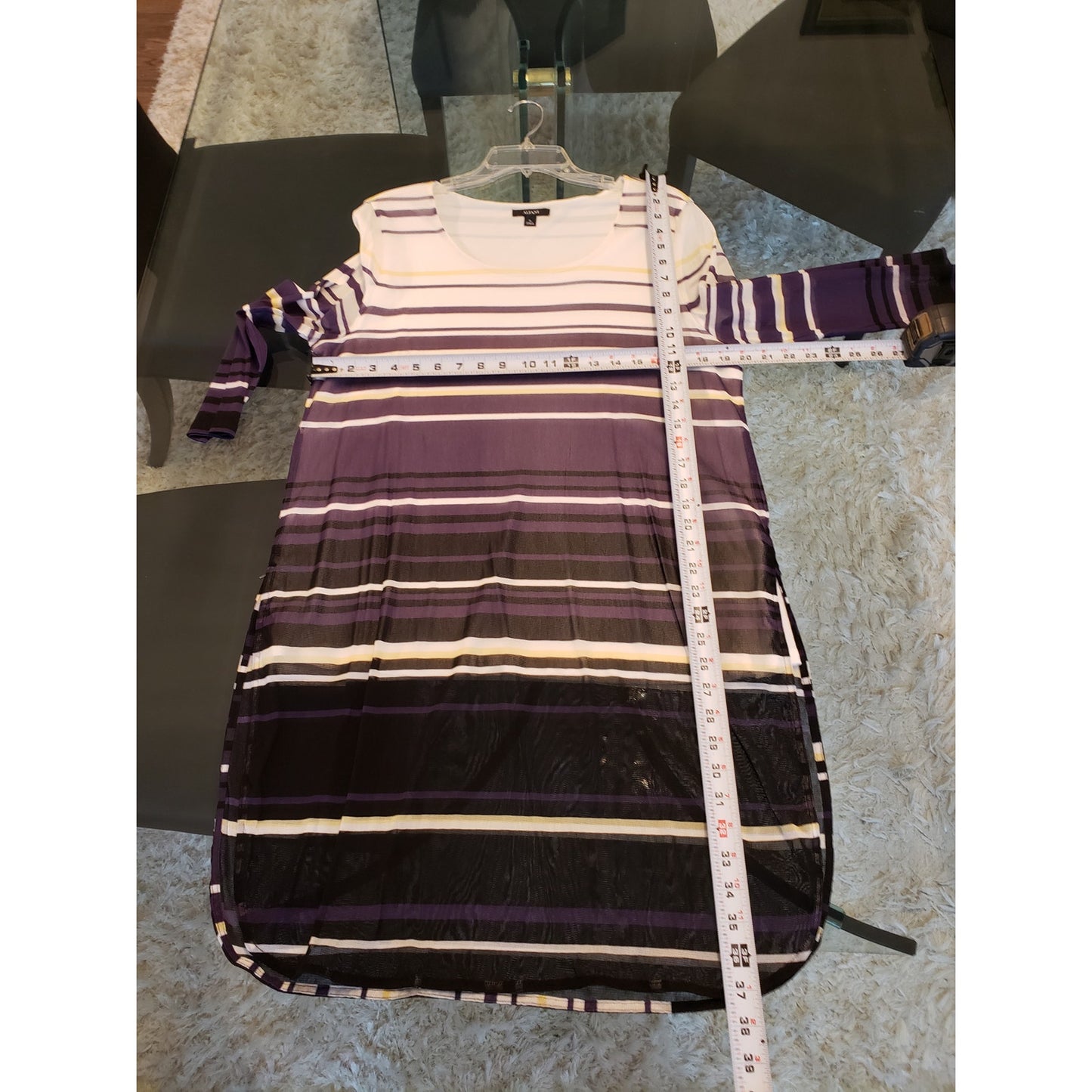 Alfani Top Blouse Women's Size XL White & Purple Striped Long Sleeve Round Neck