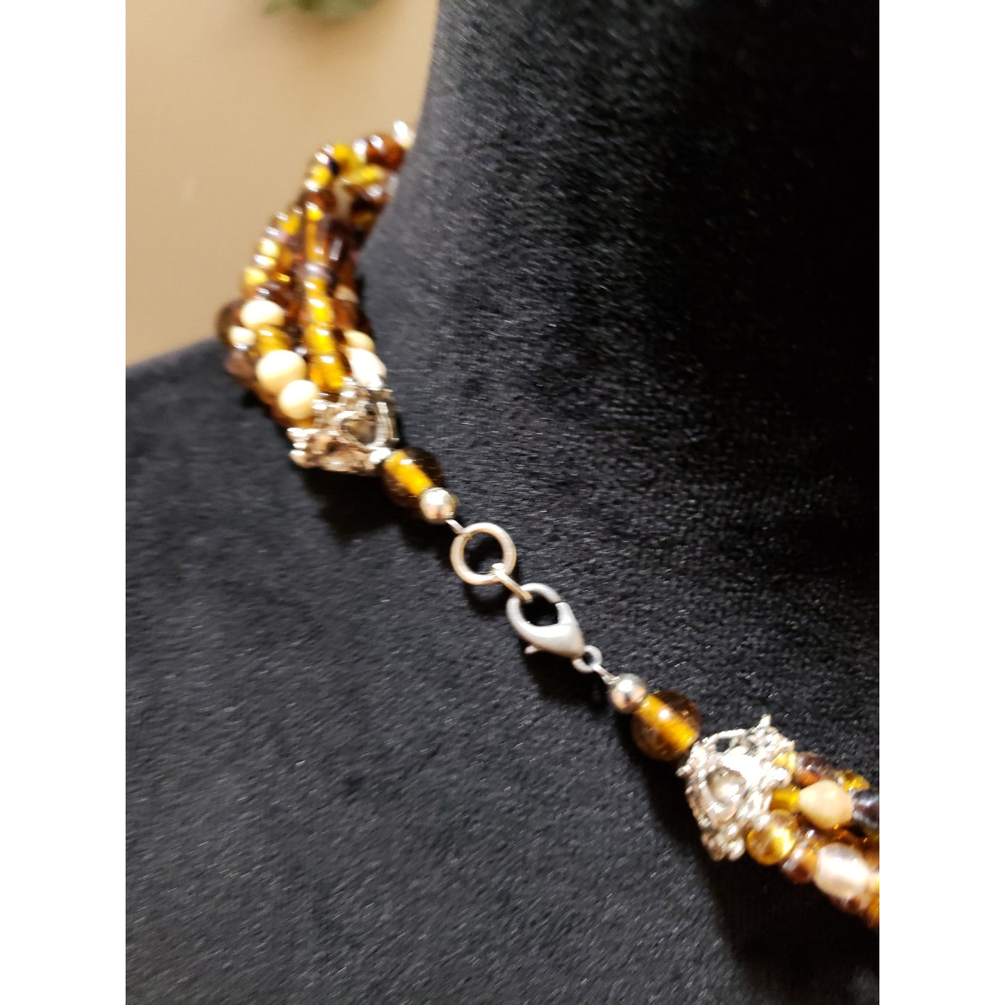 Women Fashion Multistrand Champagne Beads Faux Pearls Link Chain Collar Necklace