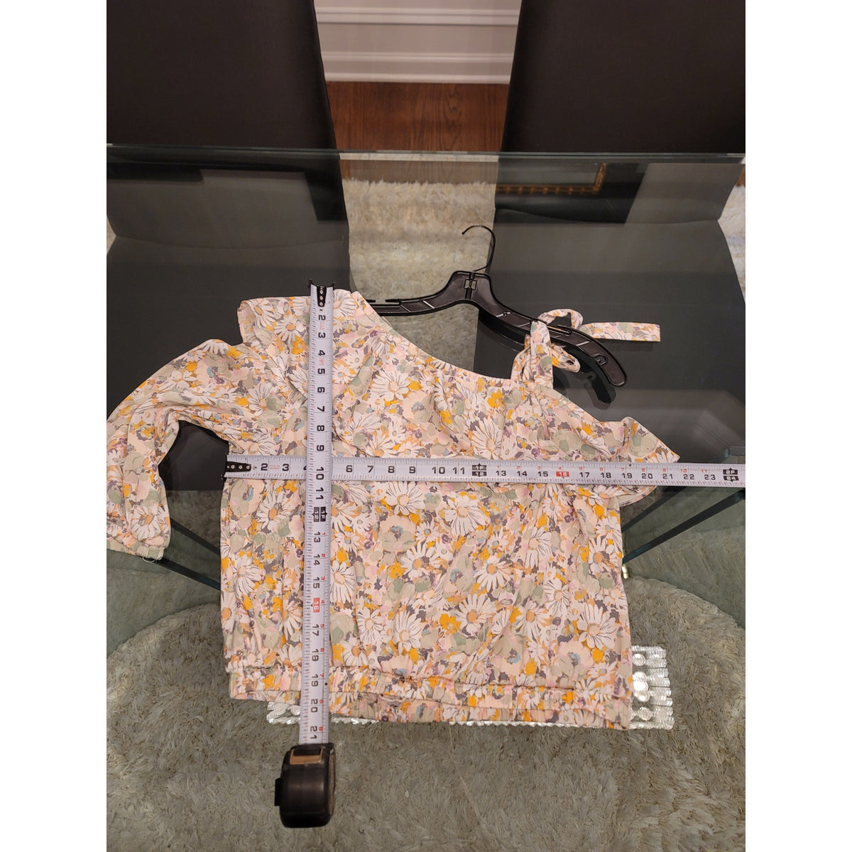 Lauren Conrad Blouse Top Womens Medium Multicolor Floral One Shoulder Ruffle Tie