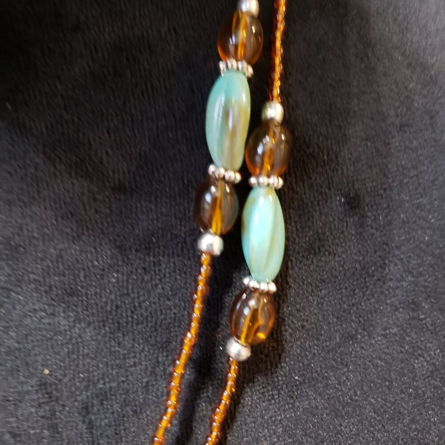Womens Fashion Turquoise, Brown & Seed Beads Tubes Station Long Necklace Jewelry