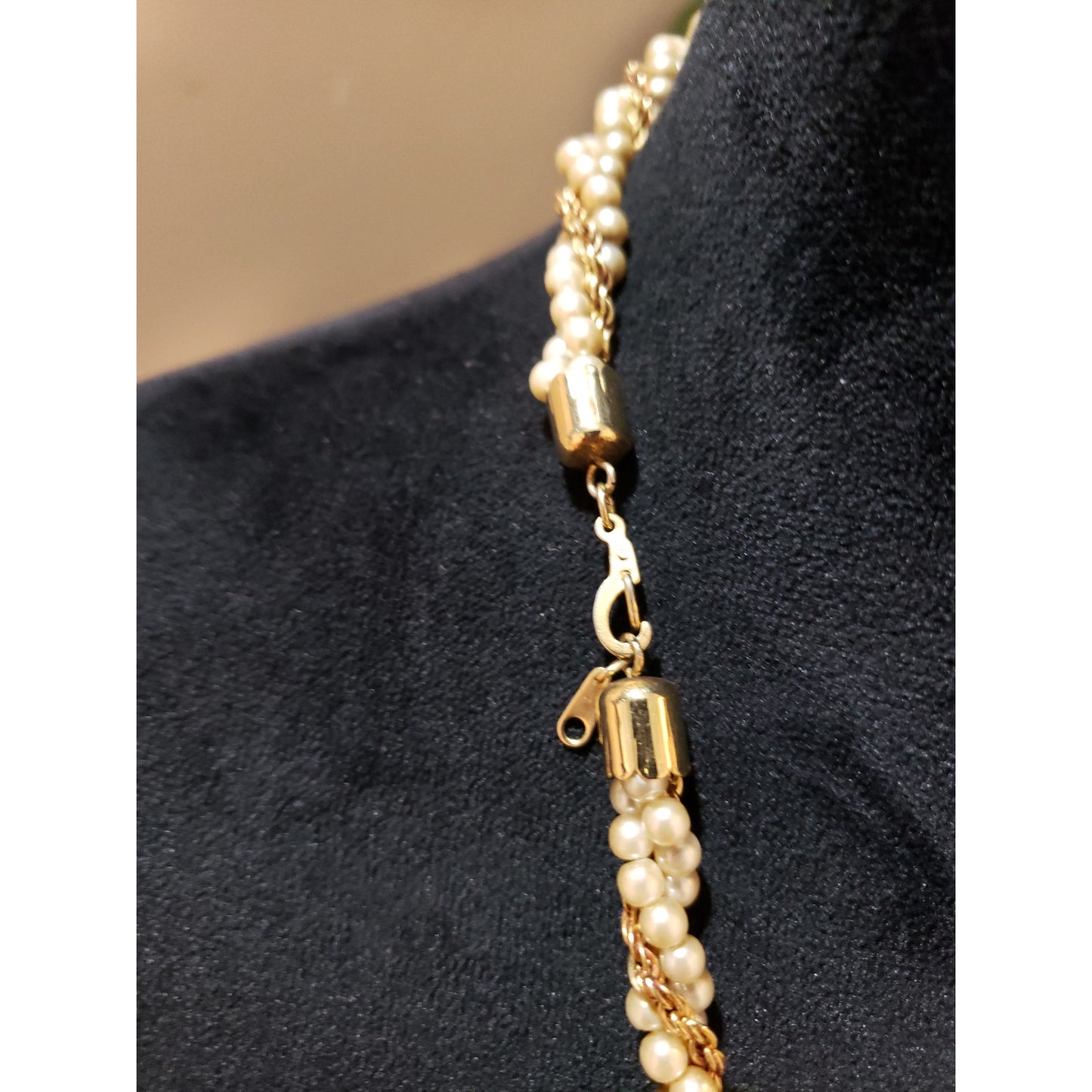 Womens Multi Strand Faux Pearls & Golden Chain Twisted Beaded Necklace Jewelry