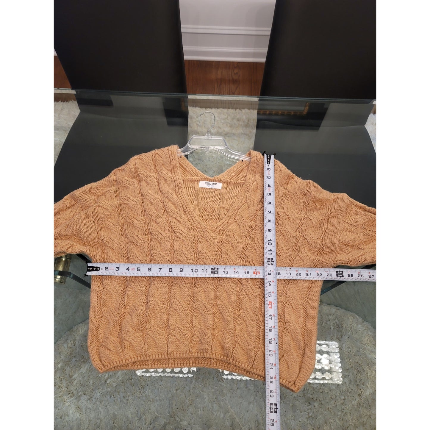 Double Zero Cable Knit Sweater Women's M Beige V-Neck Long Sleeve Pullover