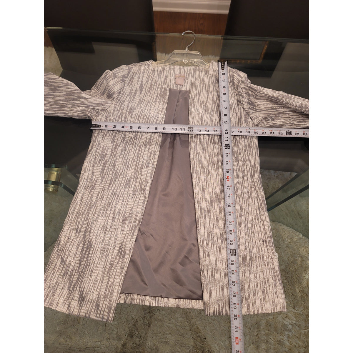 Chico's Travelers Jacket Women's Small Sliver/Gray Vertical Striated Open Front