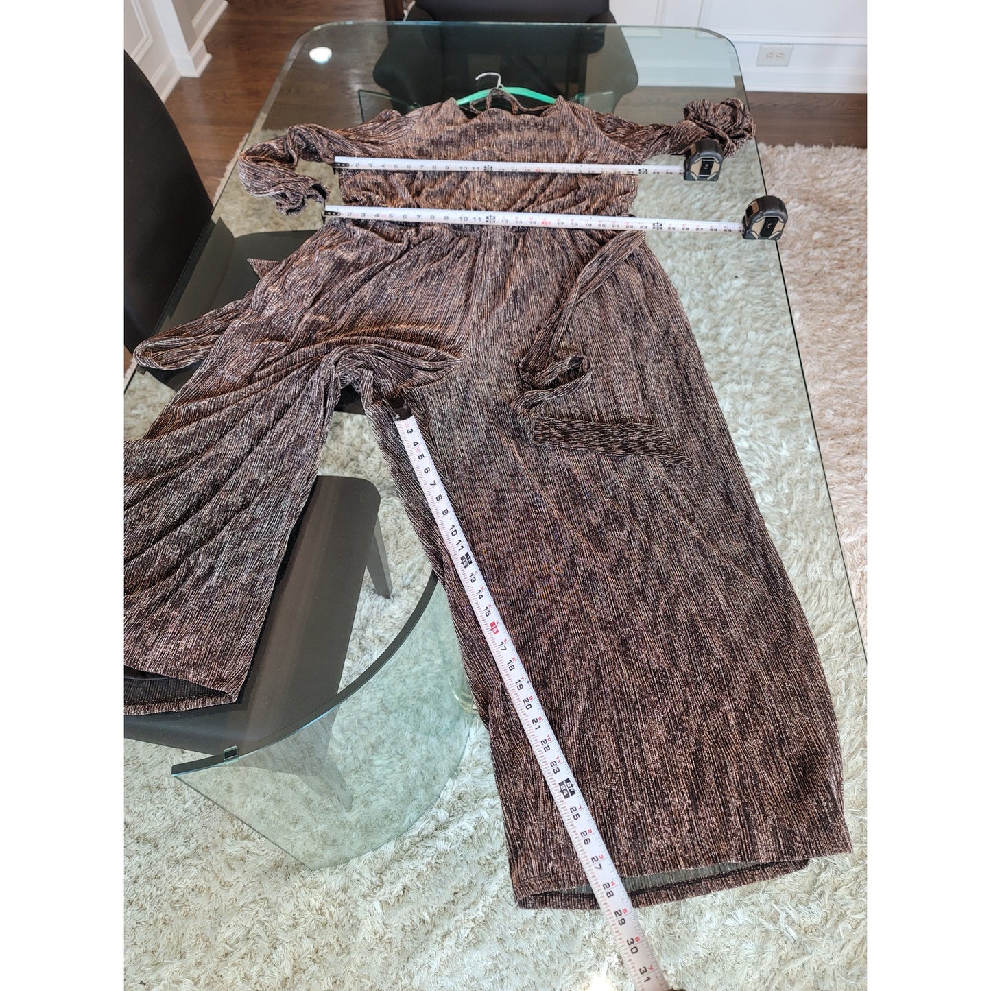 Lane Bryant Jumpsuit Women Size 26/28 Brown Metallic Wide Leg Long Sleeve Belted