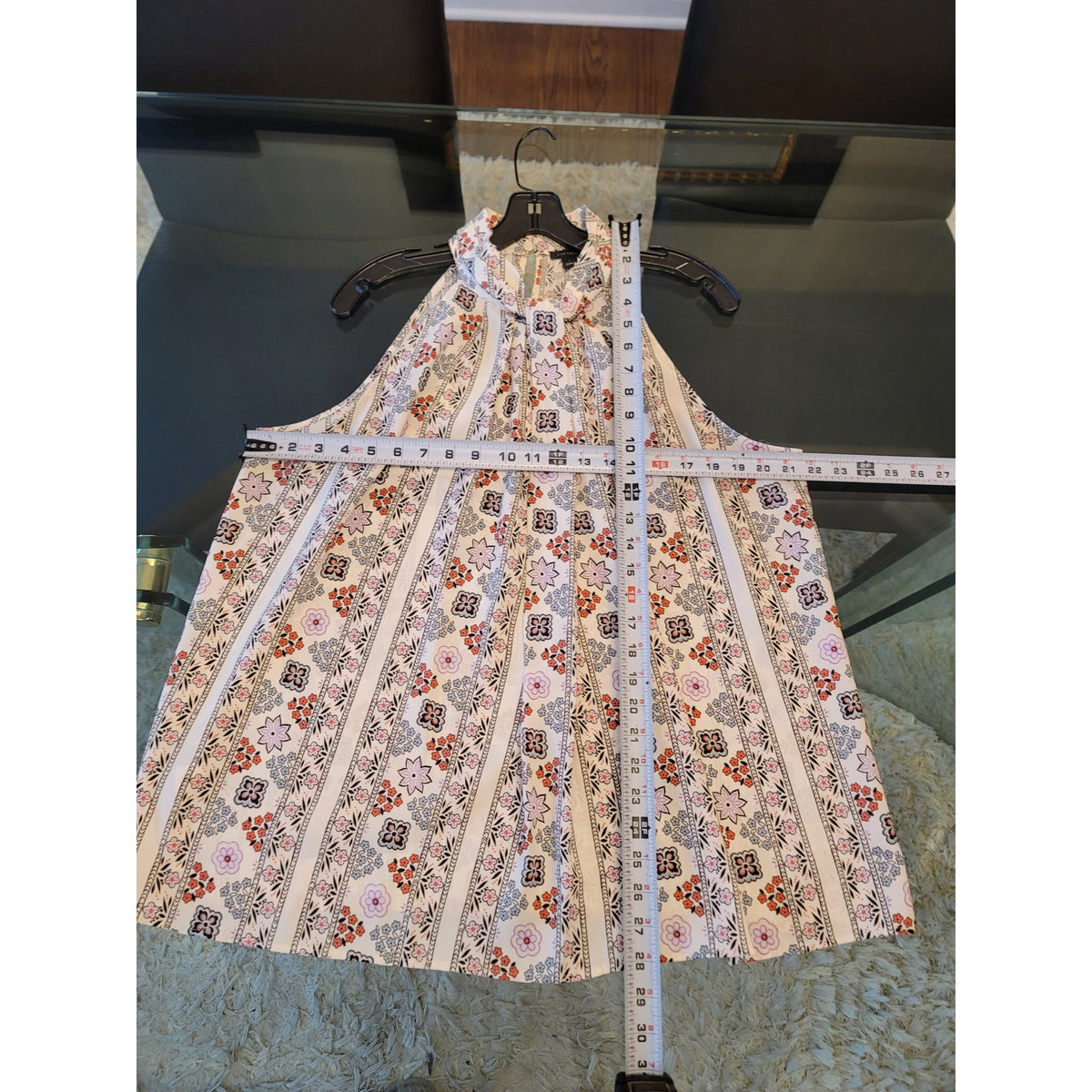Ann Taylor Blouse Top Women's Large Beige Floral Halter Neck Keyhole Back