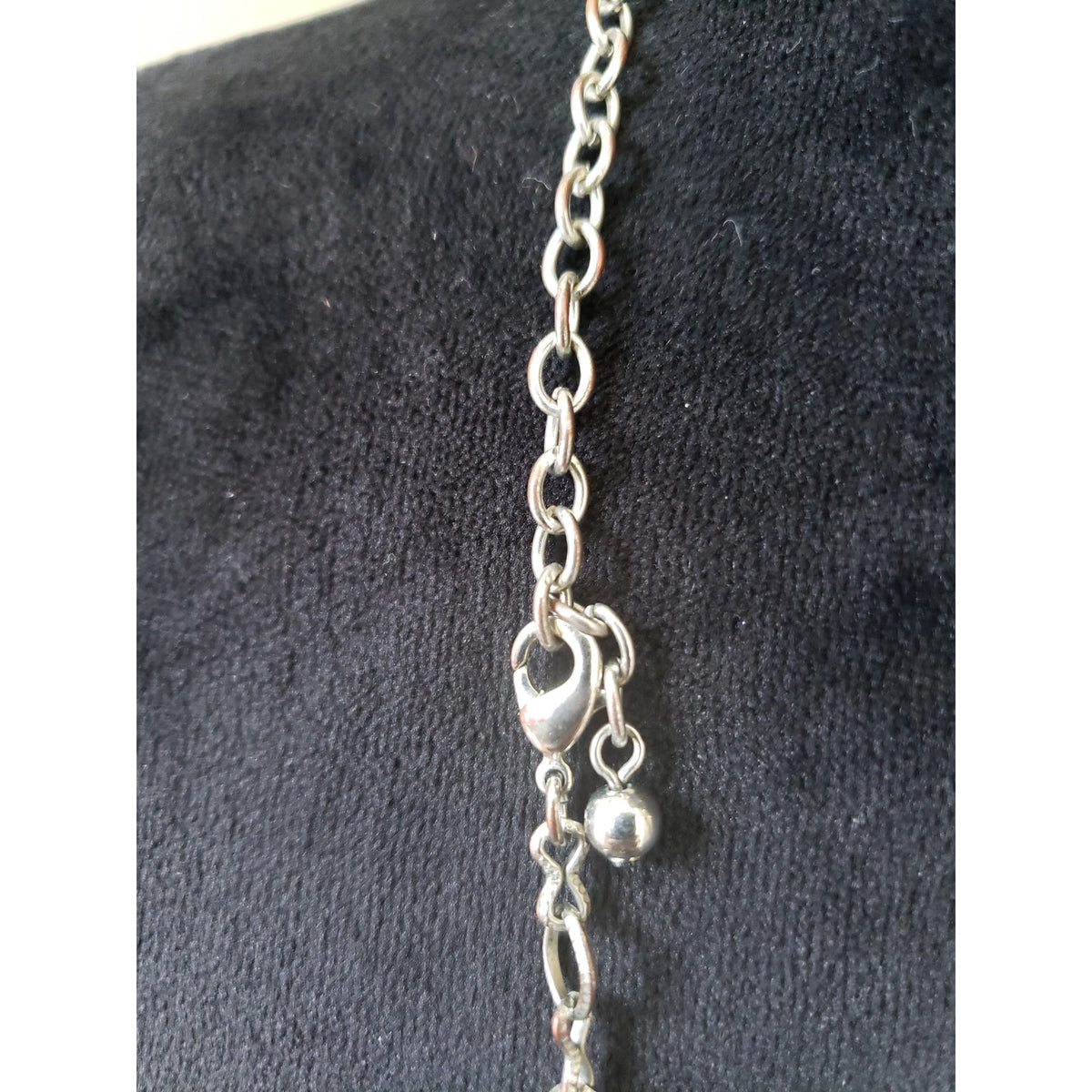 Womens Antique Silver Tone Encrusted Symbols Revival Pendant Geo Chain Necklace