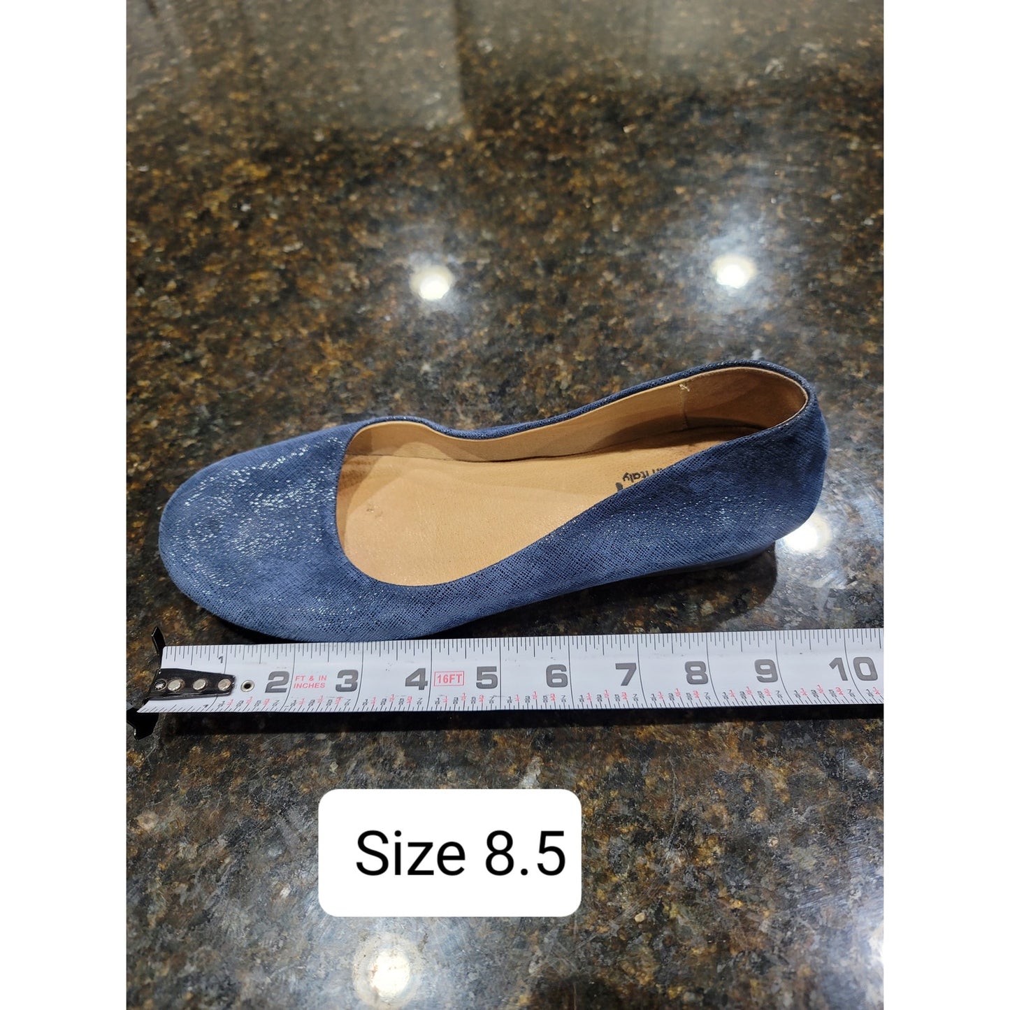 FSNY Ballet Flats Women's Size 8.5 Blue Sparkle Slip On Round Toe Comfort Shoes
