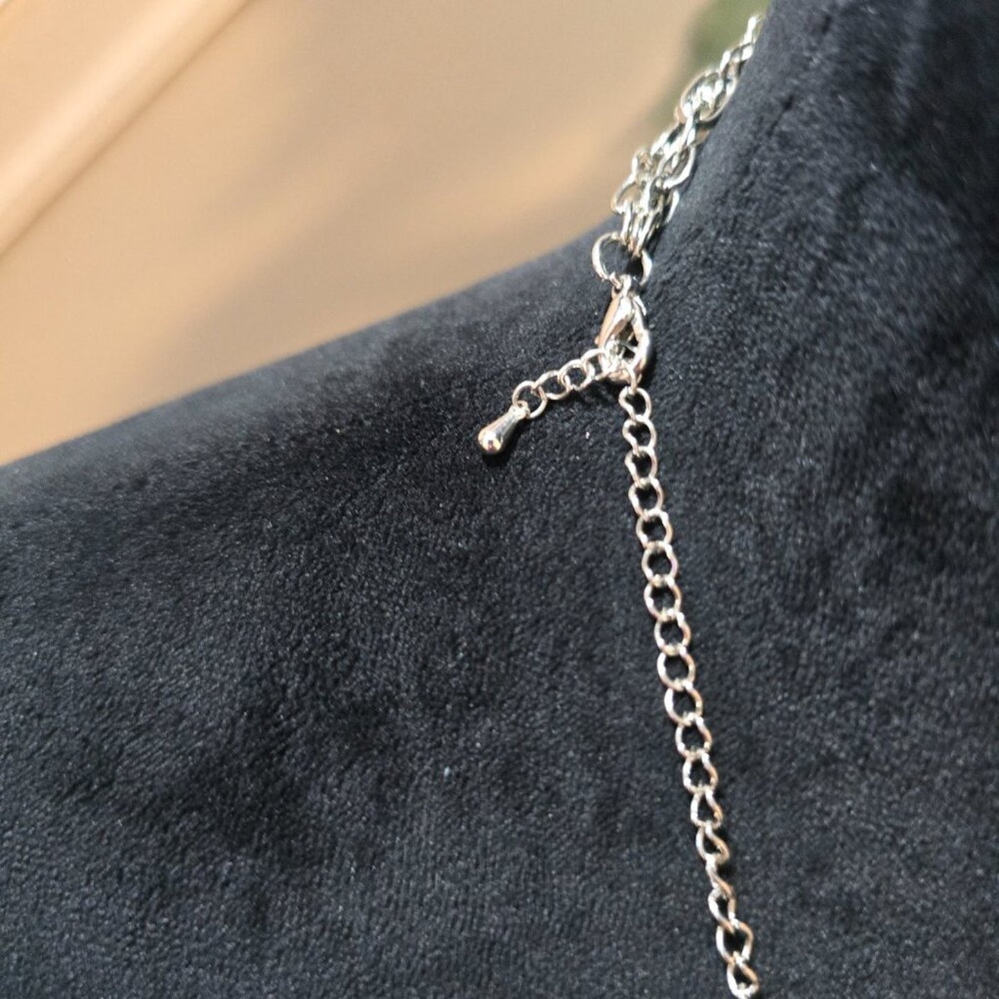 Women Fashion Silver White 3-Layer Chain Beaded Long Necklace with Lobster Clasp