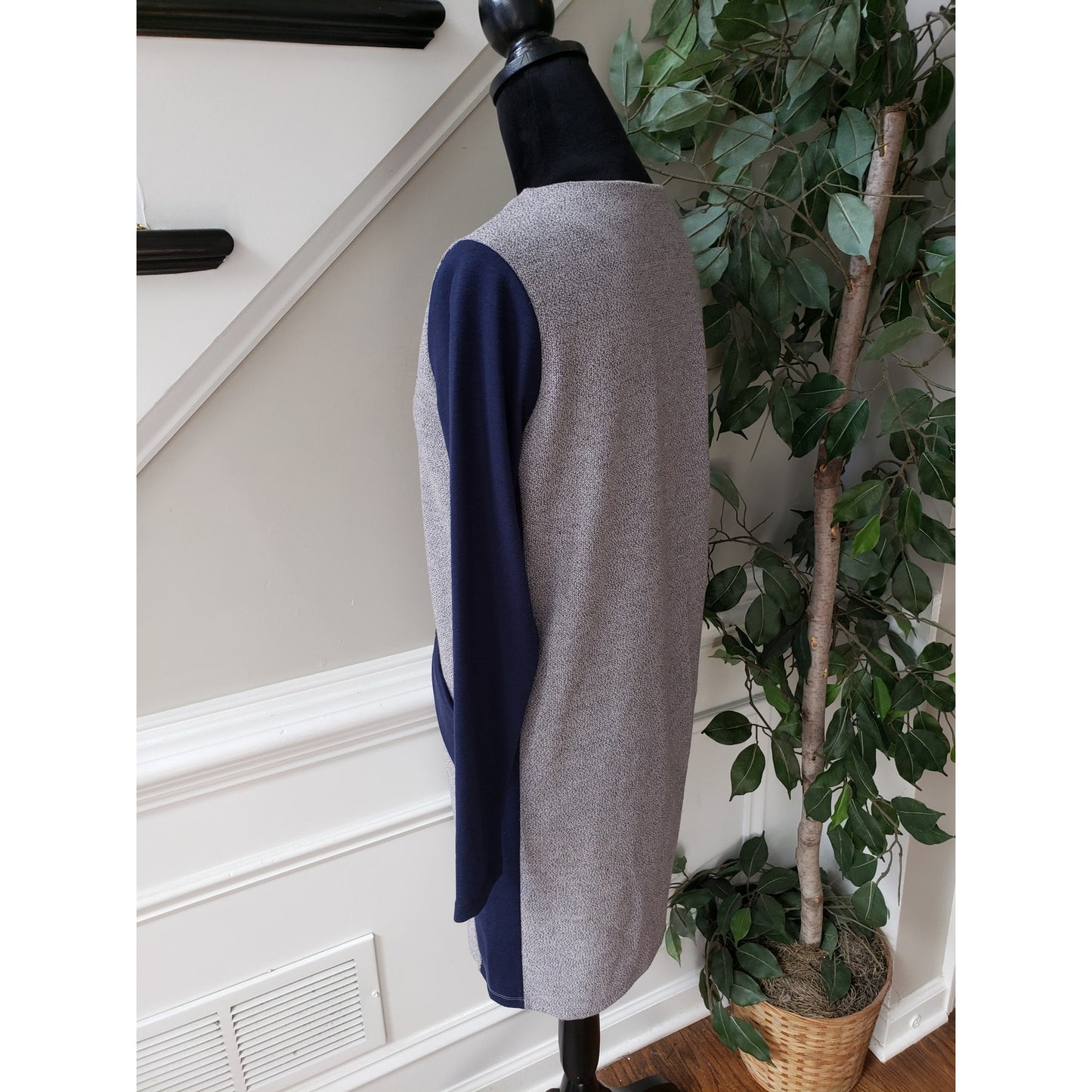 Dodry Sweater Dress Womens Medium Gray Blue Knit Long Sleeve Round Neck Pullover