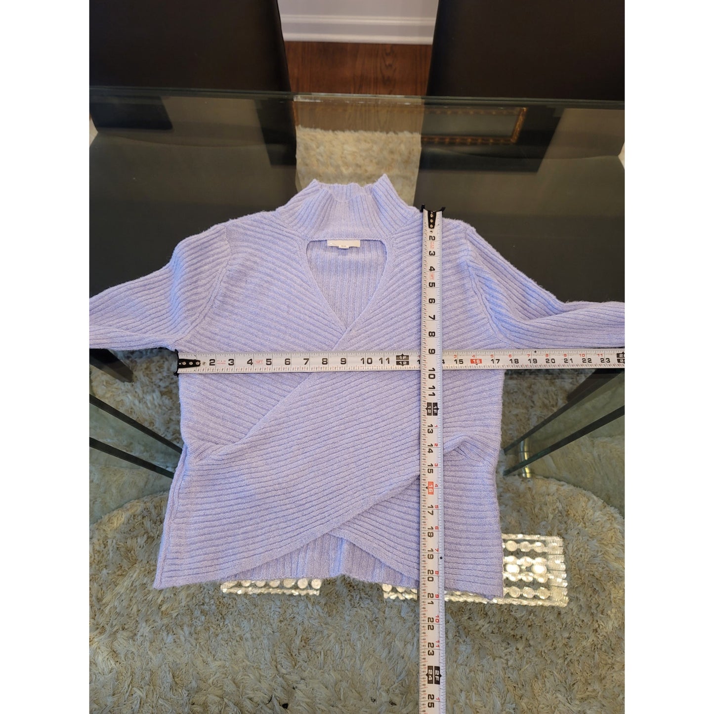 Pink Rose Sweater Women's Large Purple Cutout Mock Neck Long Sleeve Ribbed Knit