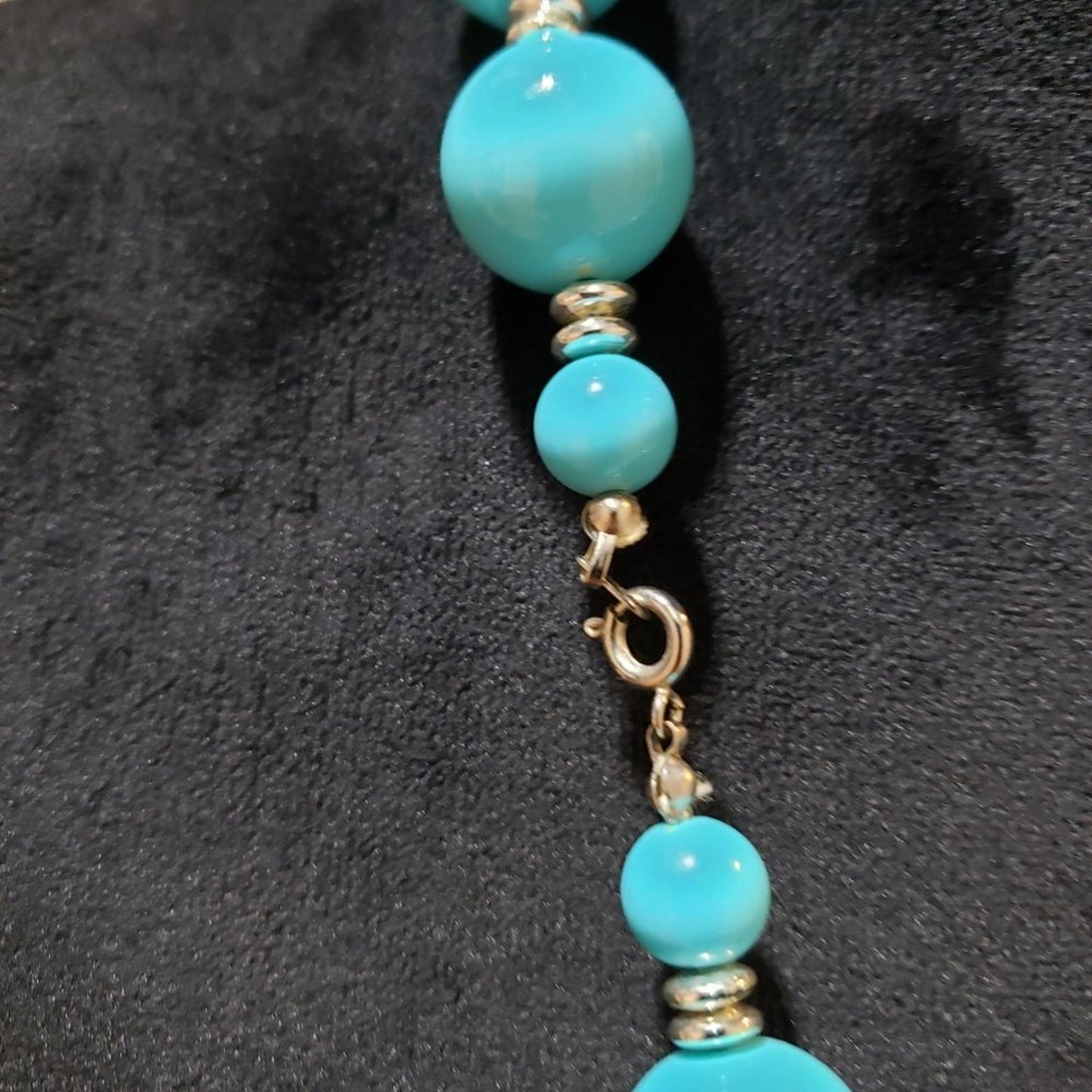 Womens Fashion Blue Round Gemstone Beads Collar Necklace with Spring Ring Clasp