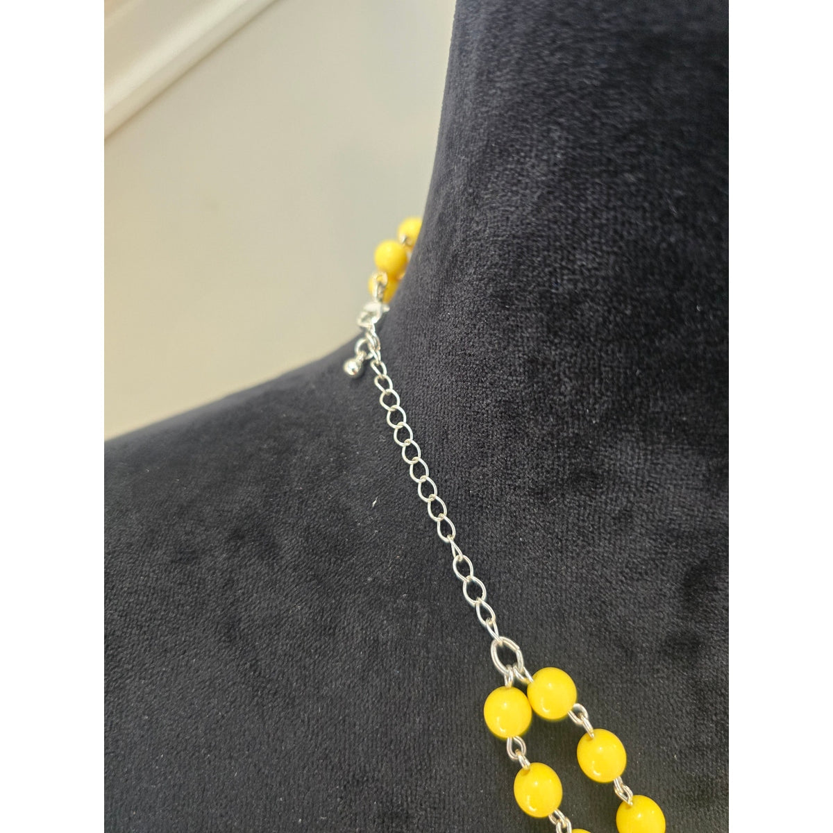 Yellow Beaded Double Strand Chunky Statement Necklace