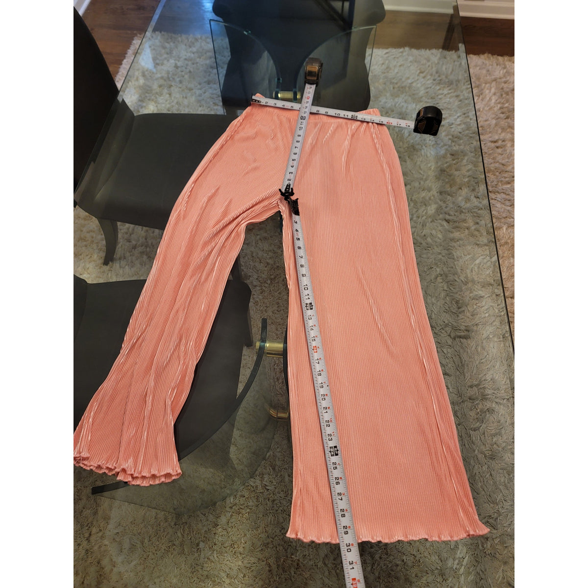 Lounge Set Women's SZ XL Pink Pleated Button Up Front Drop Shoulder Lettuce Hem