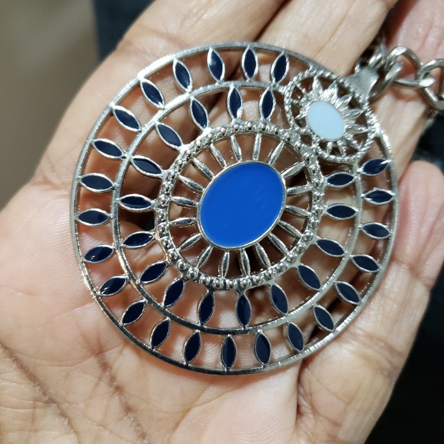 Womens Lapis Lazuli Silver Round Pendant Necklace with Lobster Clasp