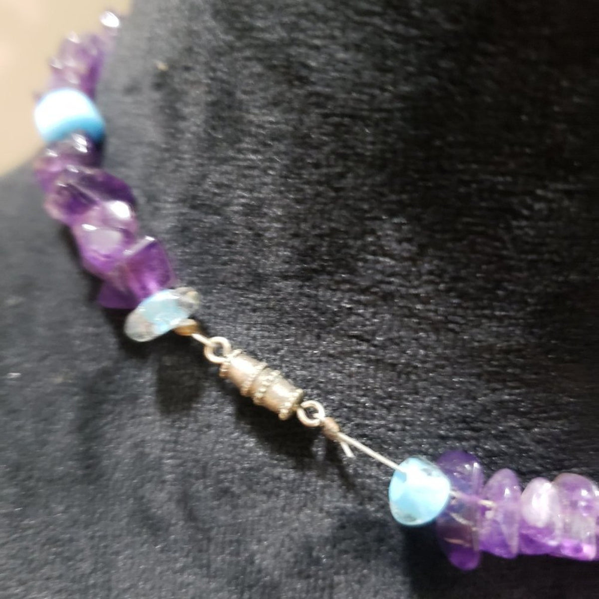 Womens Fashion Purple Color Glass Beads Choker Necklace with Lobster Clasp