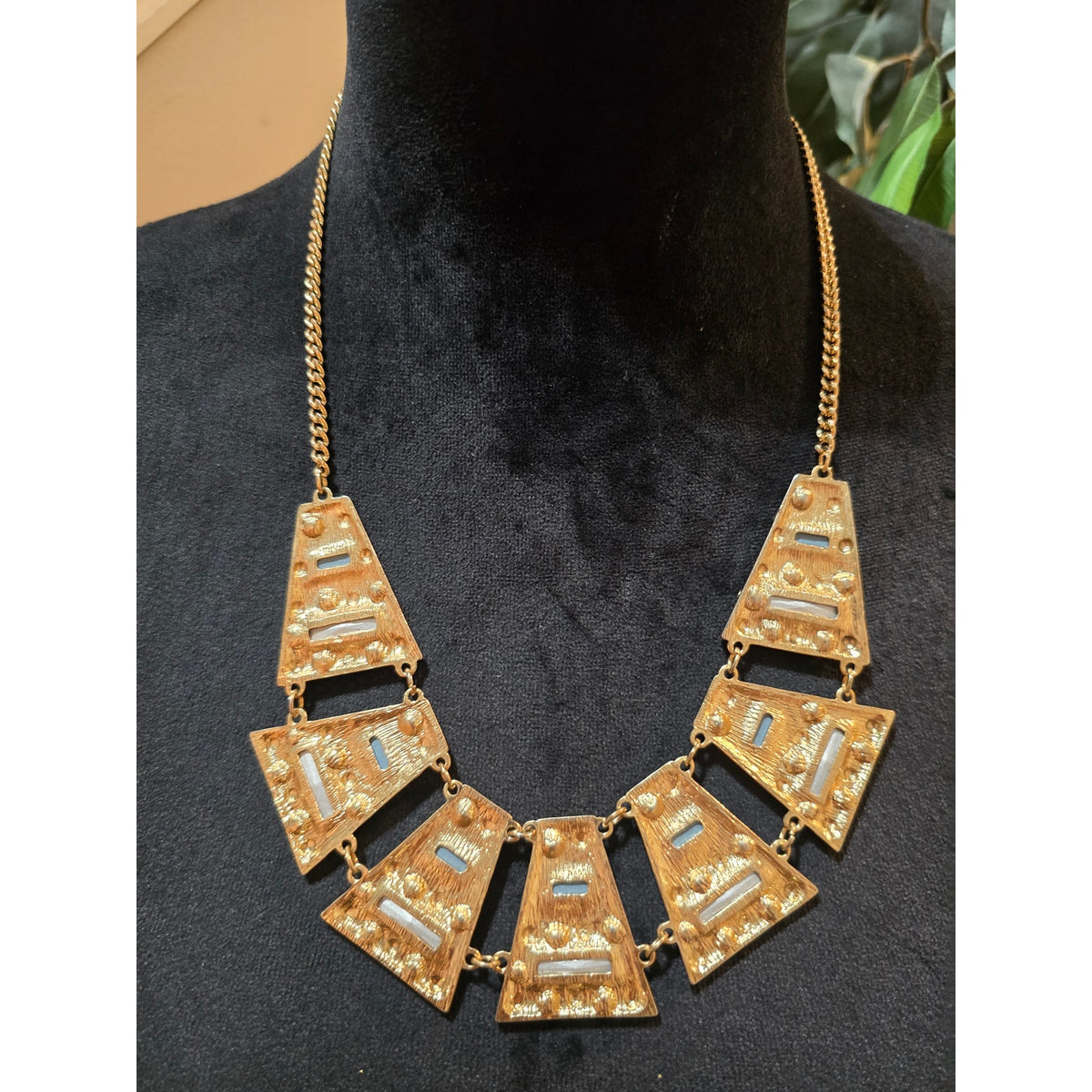 Women's Gold Tone Geometric Statement Necklace Clear Rhinestone Bib Necklace