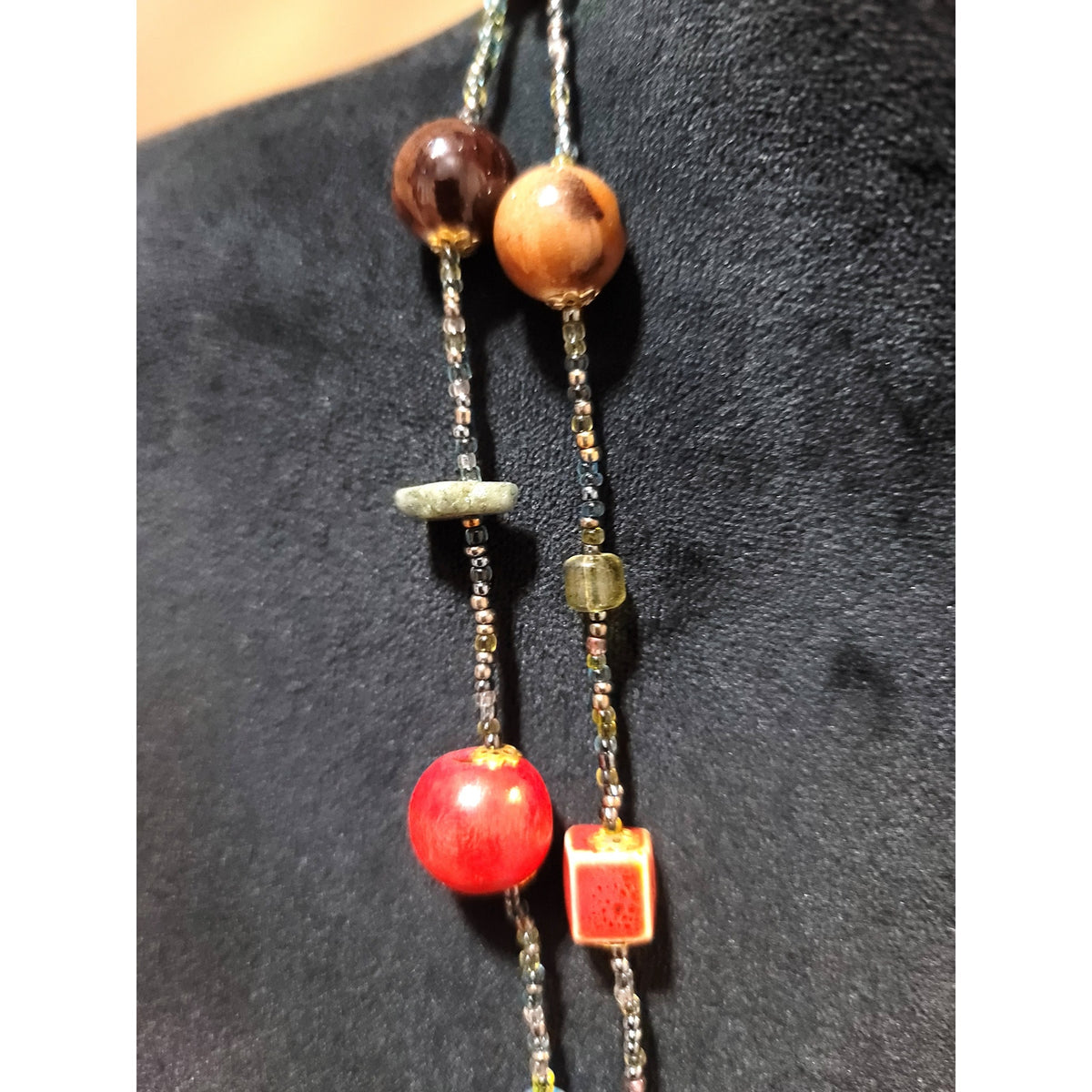 Women's Long Multicolor Beaded Necklace Boho Artisan Style Lobster Clasp Jewelry