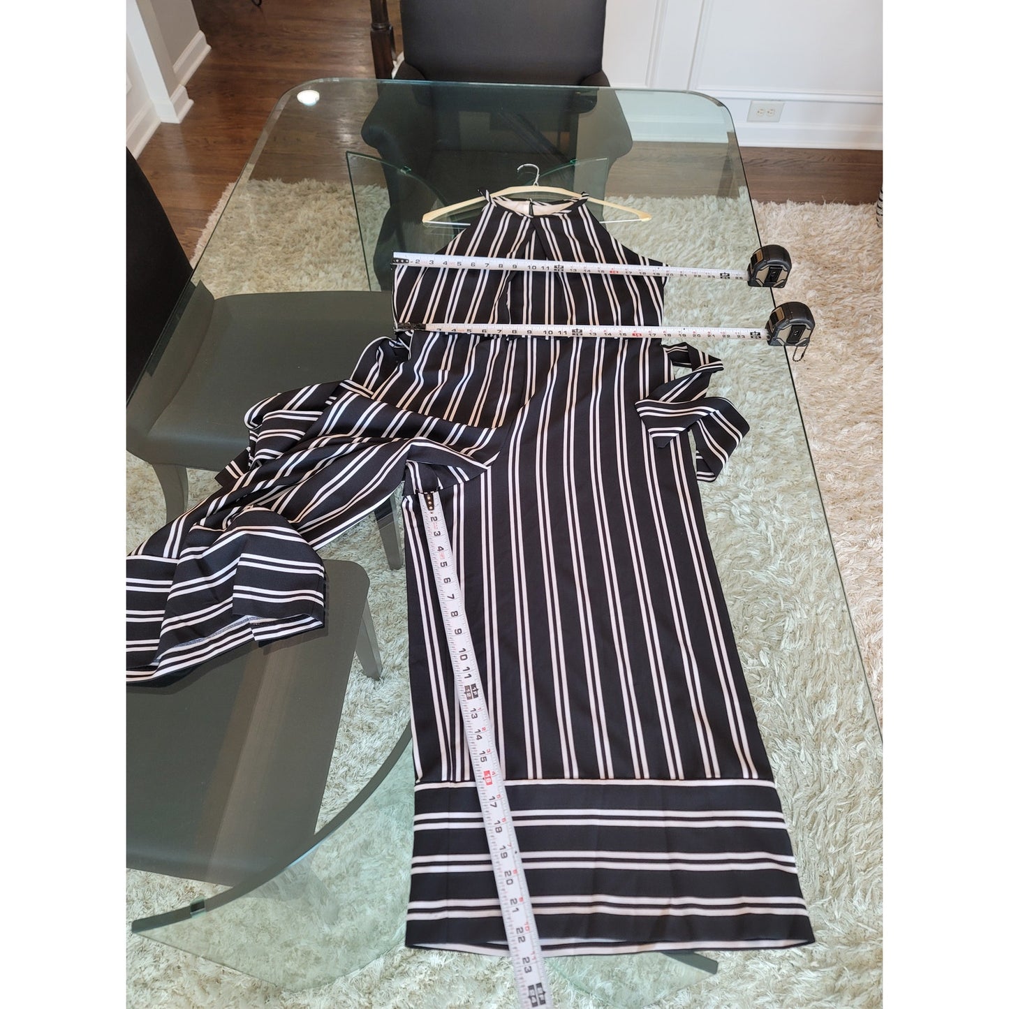 Emma Michele Romper Women Size 16 Black White Striped Belted Midi Sleeveless