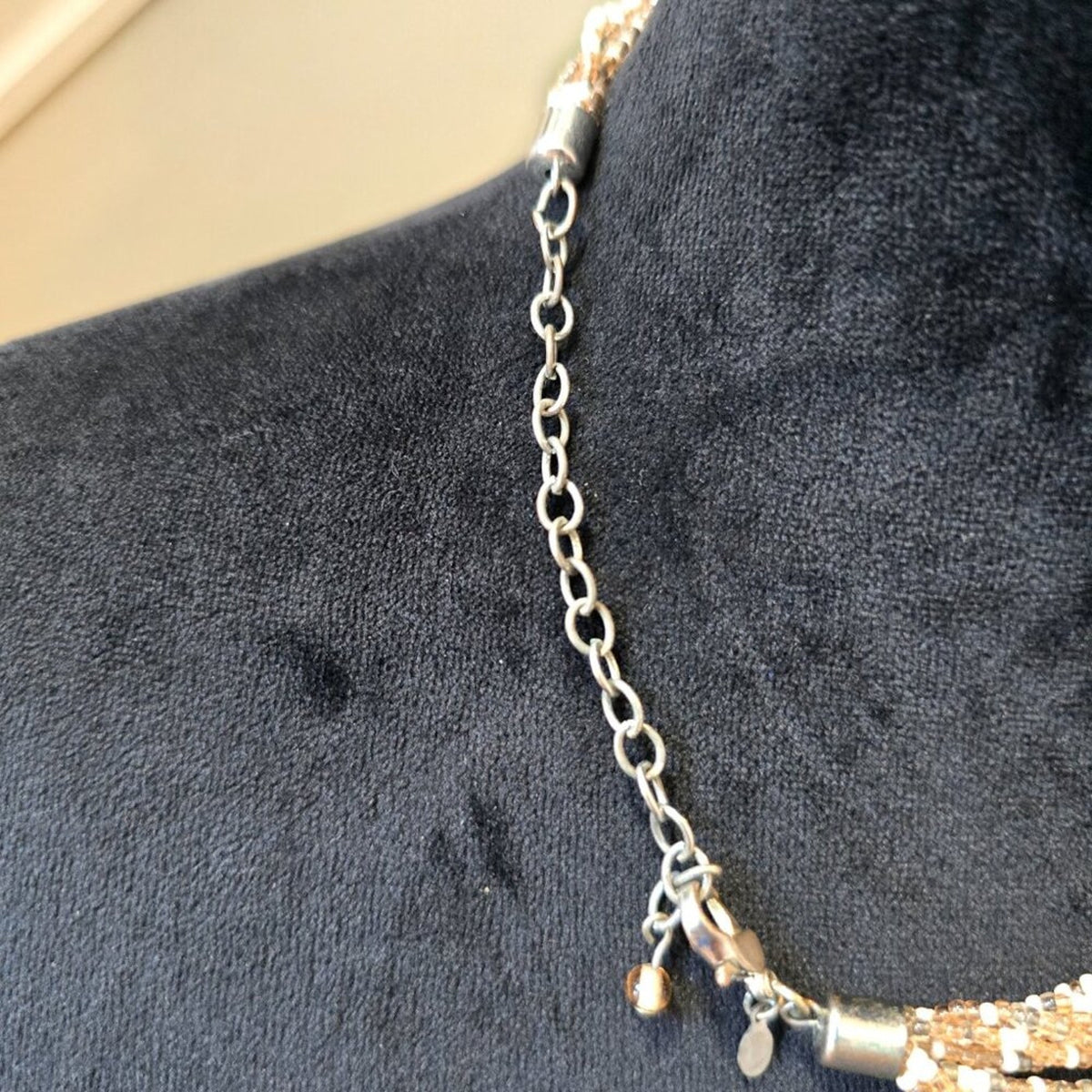 Womens Amber White Seed Beads Round Disc Pendant Necklace with Lobster Clasp