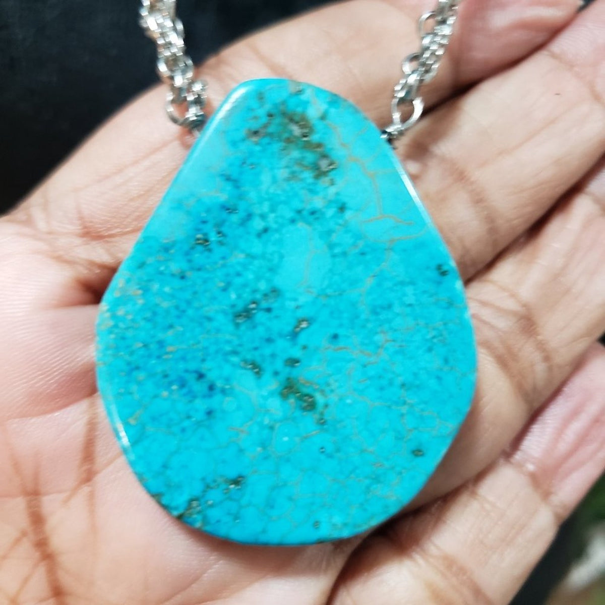 Women's Round Blue Faux Turquoise Stone Choker Link Chain Pendant Necklace
