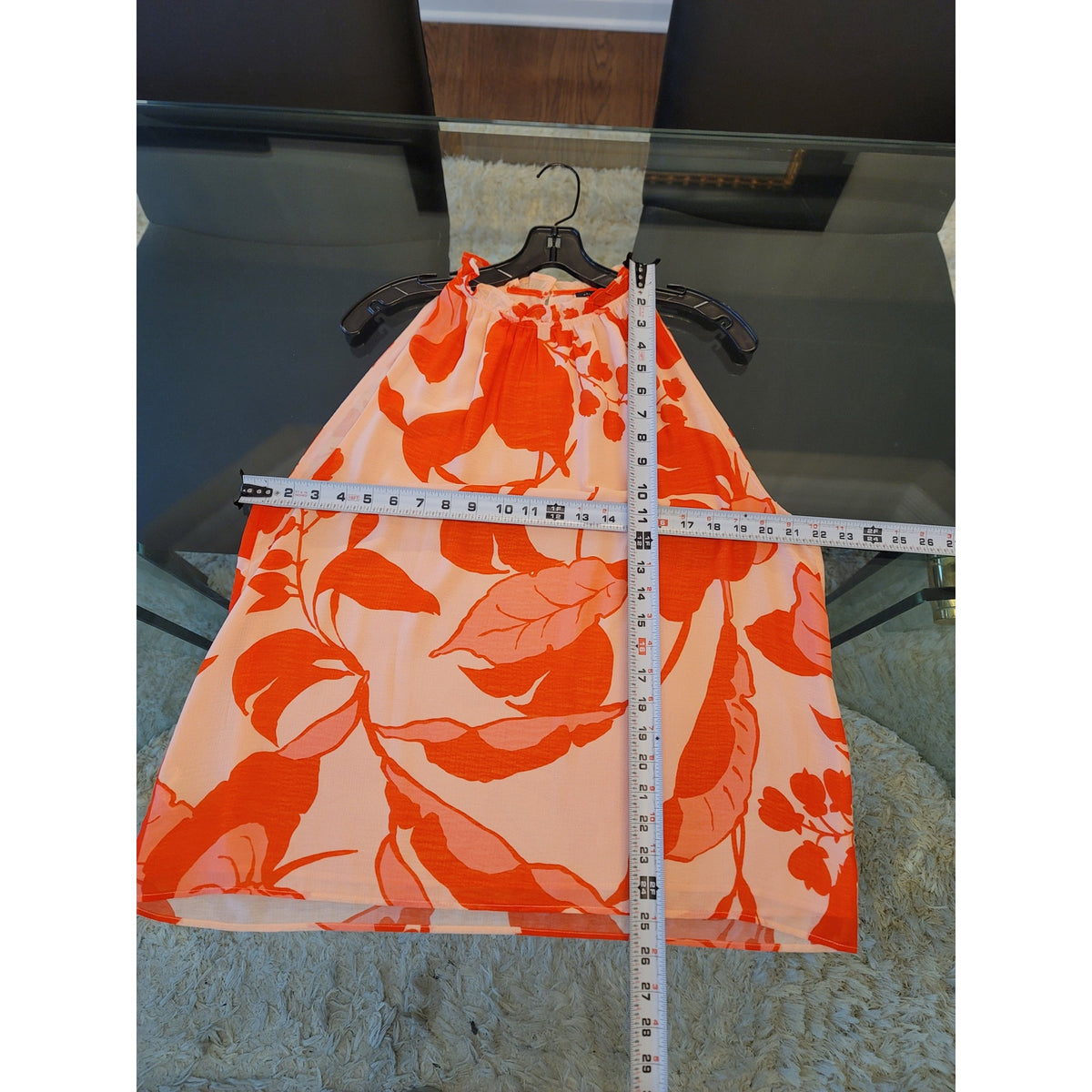 Ann Taylor Factory Halter Top Women's Orange/Pink Large Sleeveless Floral Frill