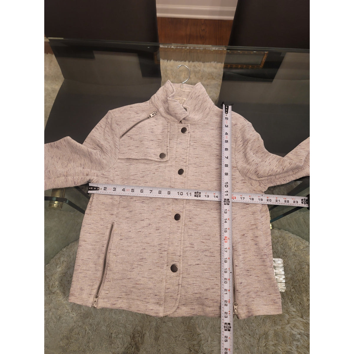 Cabi Sweatshirt Jacket Women's Large Gray Flecked Asymmetrical Zip Button Front