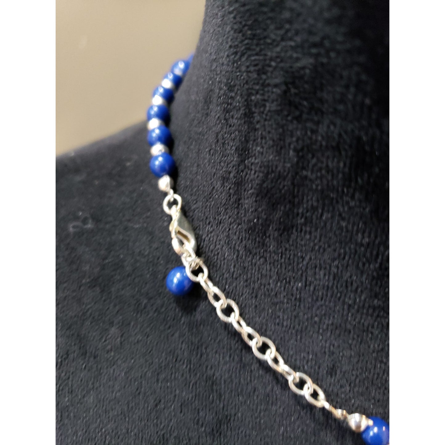 Women Fashion Blue Graduating Beaded with Silver Spacers Collar Necklace Jewelry