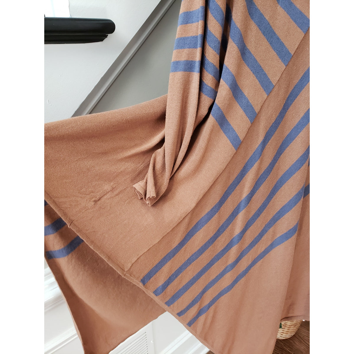 NY Collection Jersey Dress Women's XL Brown Striped Long Sleeve Handkerchief Hem
