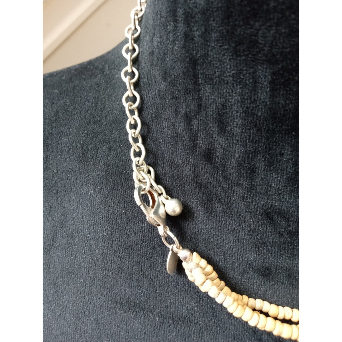 Chico's Wood Beaded Multi Strand Pendant Necklace Boho Tribal Statement