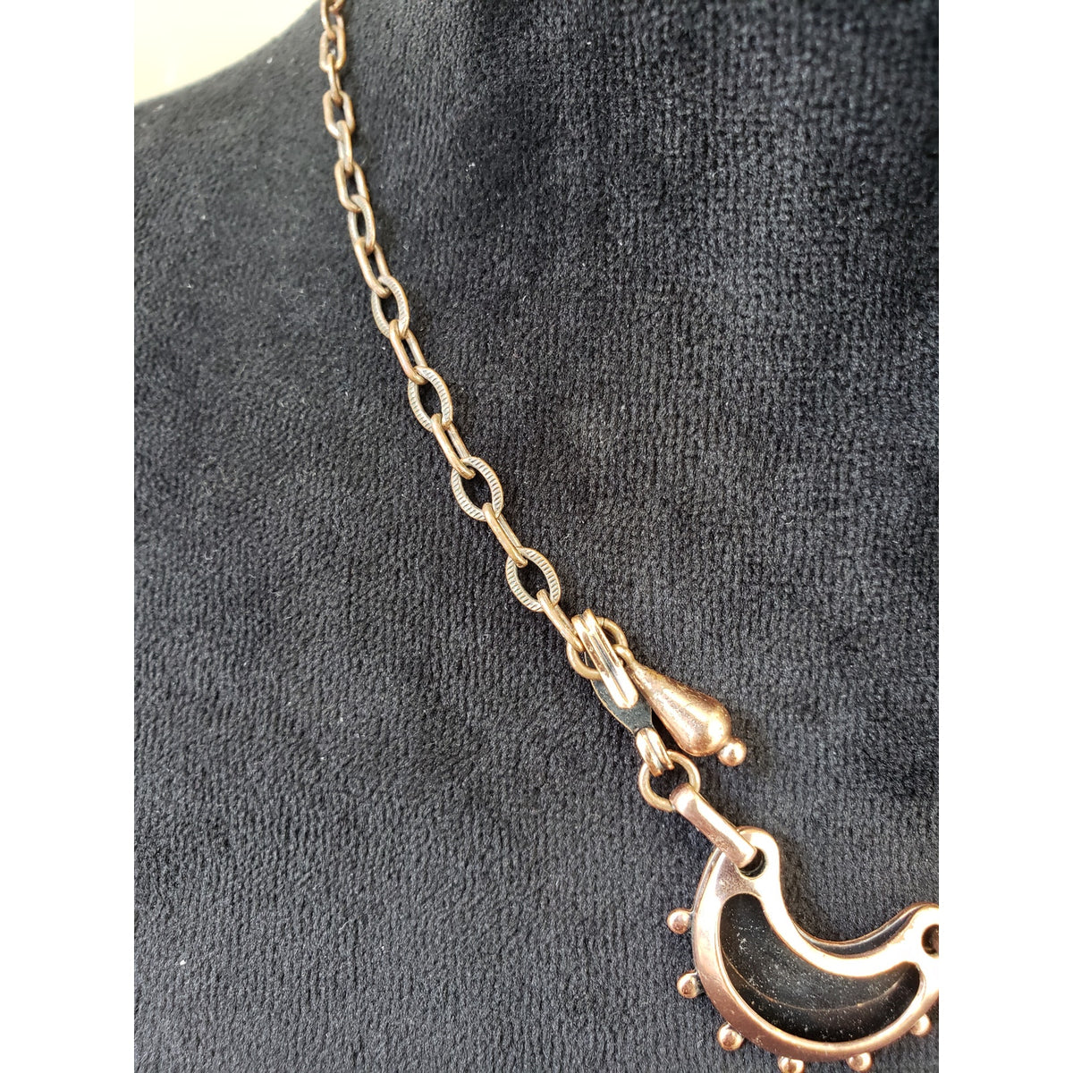 Women Copper with Black Enamel Crescent Moons Clip-On Link Necklace with Lobster