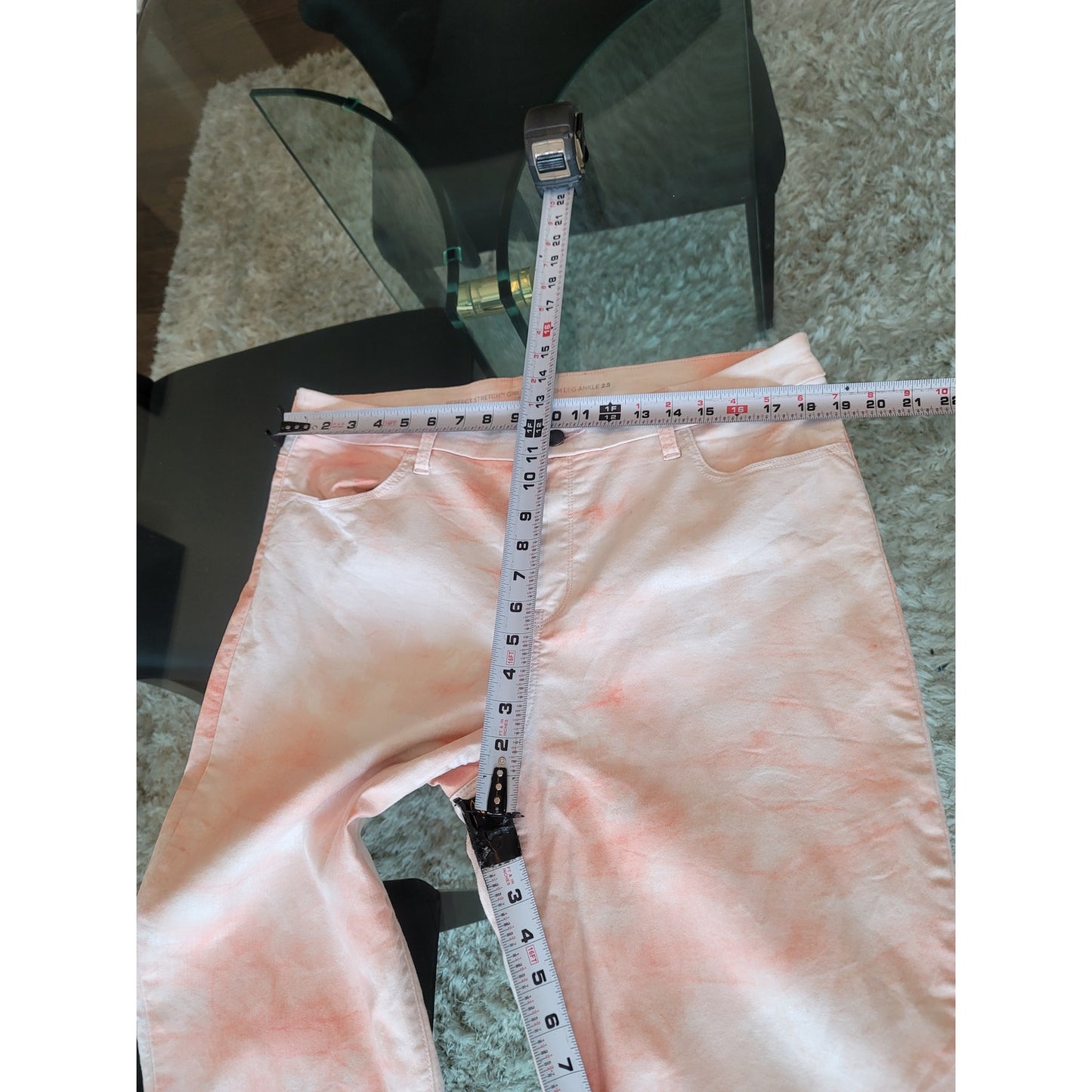 Chico's Ankle Pants Women's 2.5 (14) Pink White Tie Dye Cotton Stretch Slim Fit