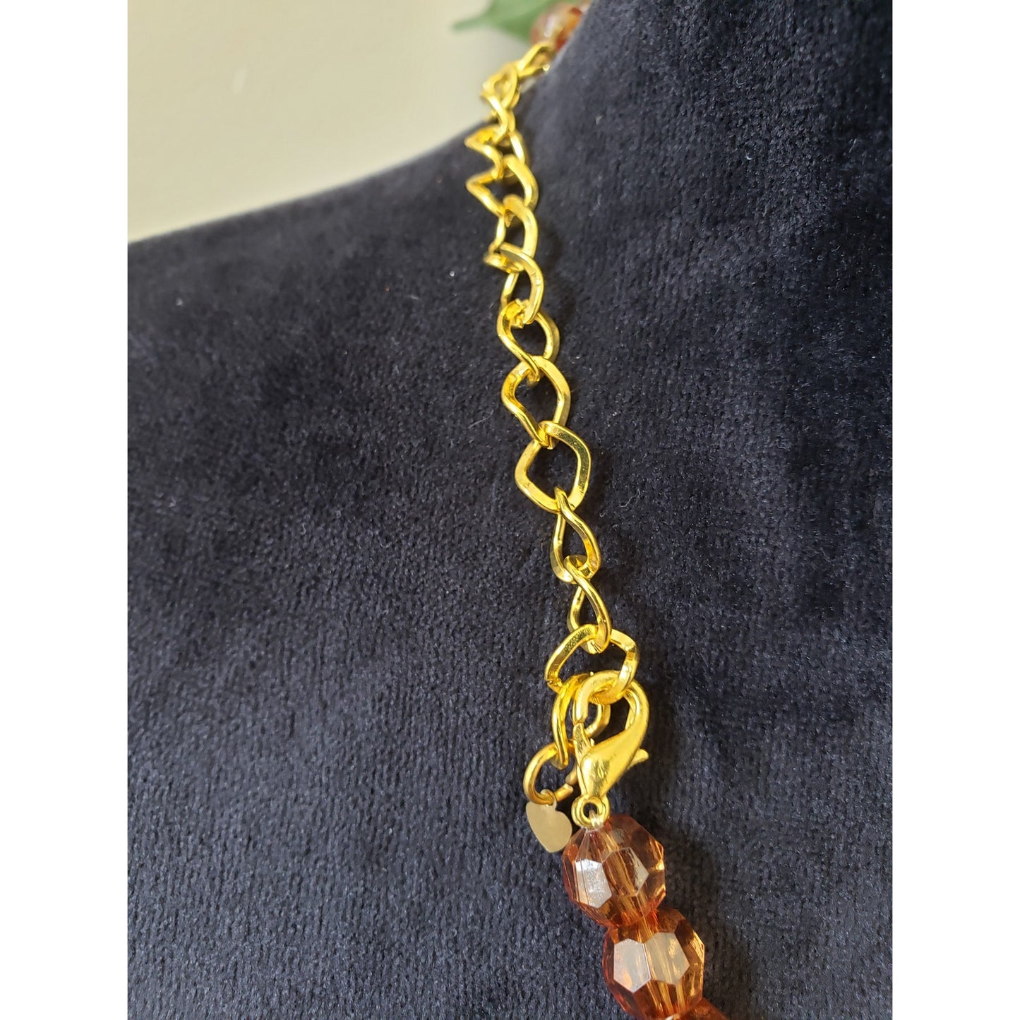 Womens Gold Tone Faceted Crystal Amber Beads Chain Necklace Jewelry with Lobster