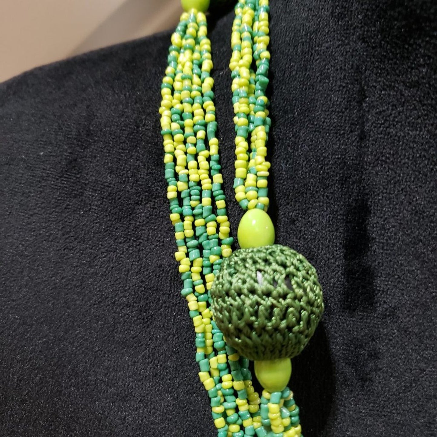 Womens Fashion Ethnic Lime Green Glass Beaded Long Collar Necklace Jewellery