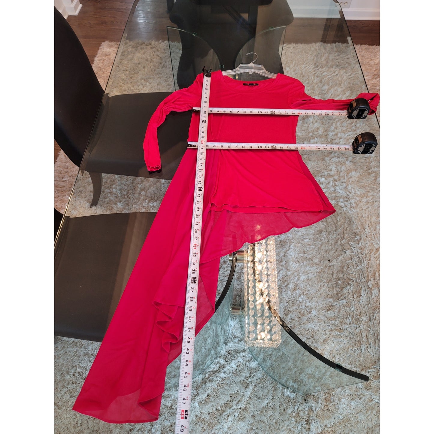 Boston Proper Top Women's Size S Red Long Sleeve Tunic Chiffon Overlay Elegant