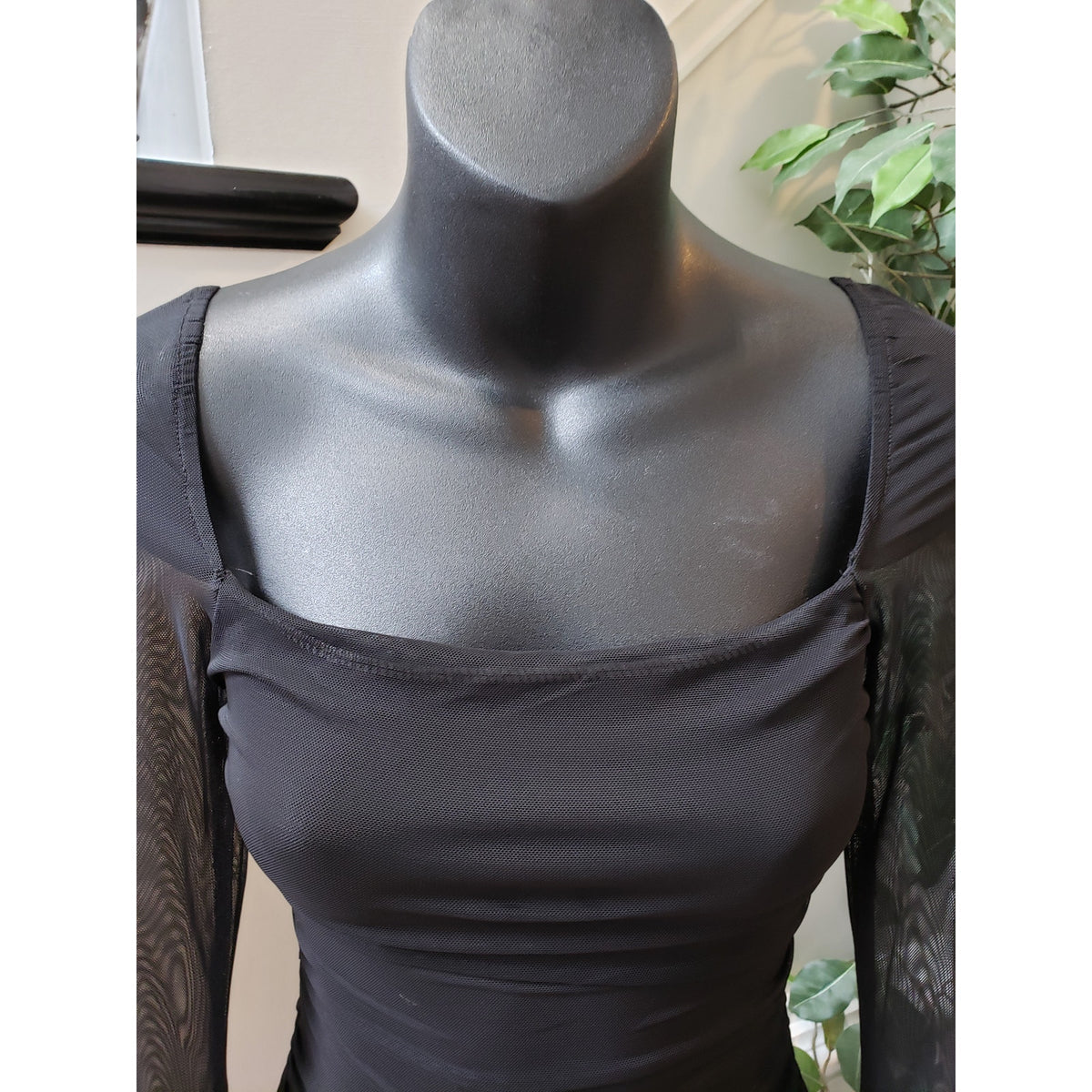 Princess Polly Dress Women 0 Black Mesh Long Sleeve Ruched Bodycon Mini Sexy