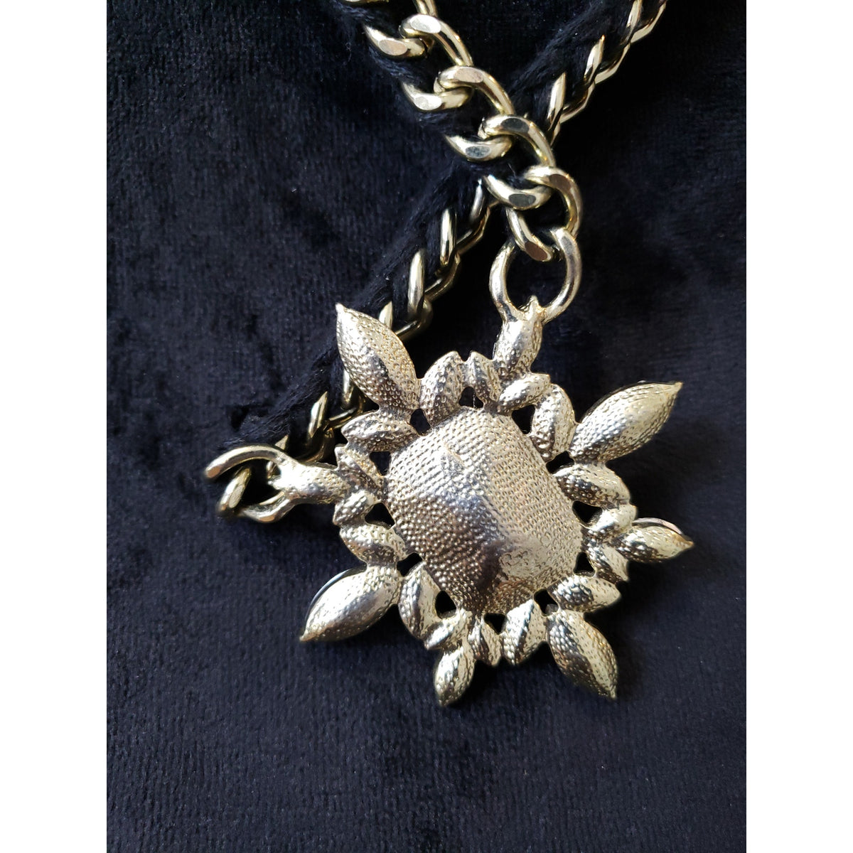 Women's Gold Chain Crystal Pendant Necklace Lobster Clasp Black Cord Accent