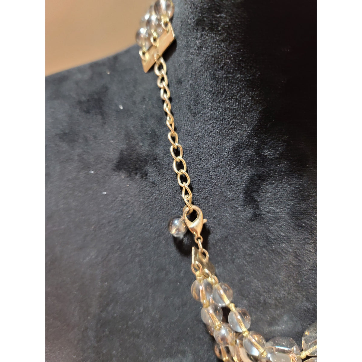 Women's Clear Beaded Multi Strand Necklace With Lobster Clasp Elegant Jewelry