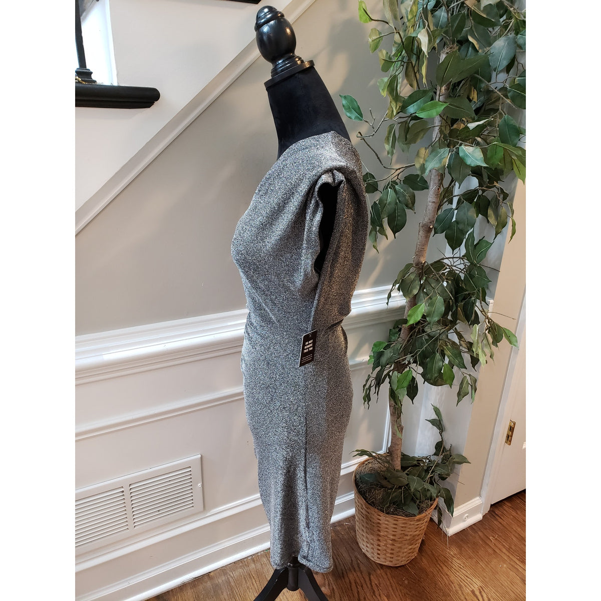 Express Dress Women M Silver Metallic One Shoulder Ruched Bodycon Party NWT
