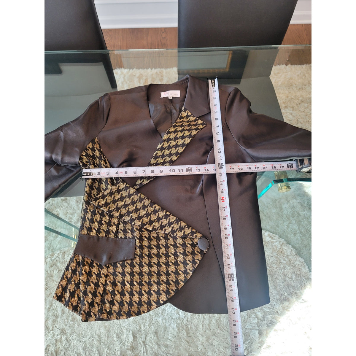 EY Boutique Skirt Suit Women's SZ 16 Black/Tan Houndstooth Fully Lined Fold Cuff