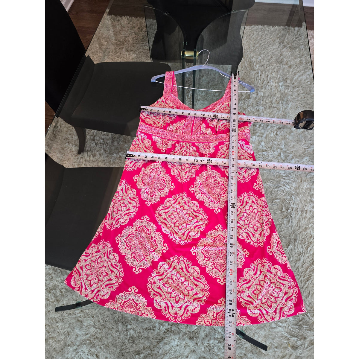 Apt 9 Midi Dress Women's Large Pink/White Geometric Pleated Stretch Empire Waist