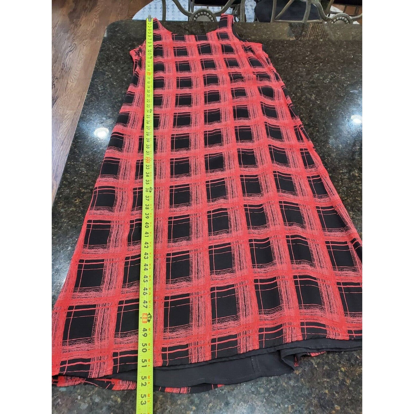 Red & Black Women Polyester Scoop Neck Sleeveless Long Maxi Dress Size Large