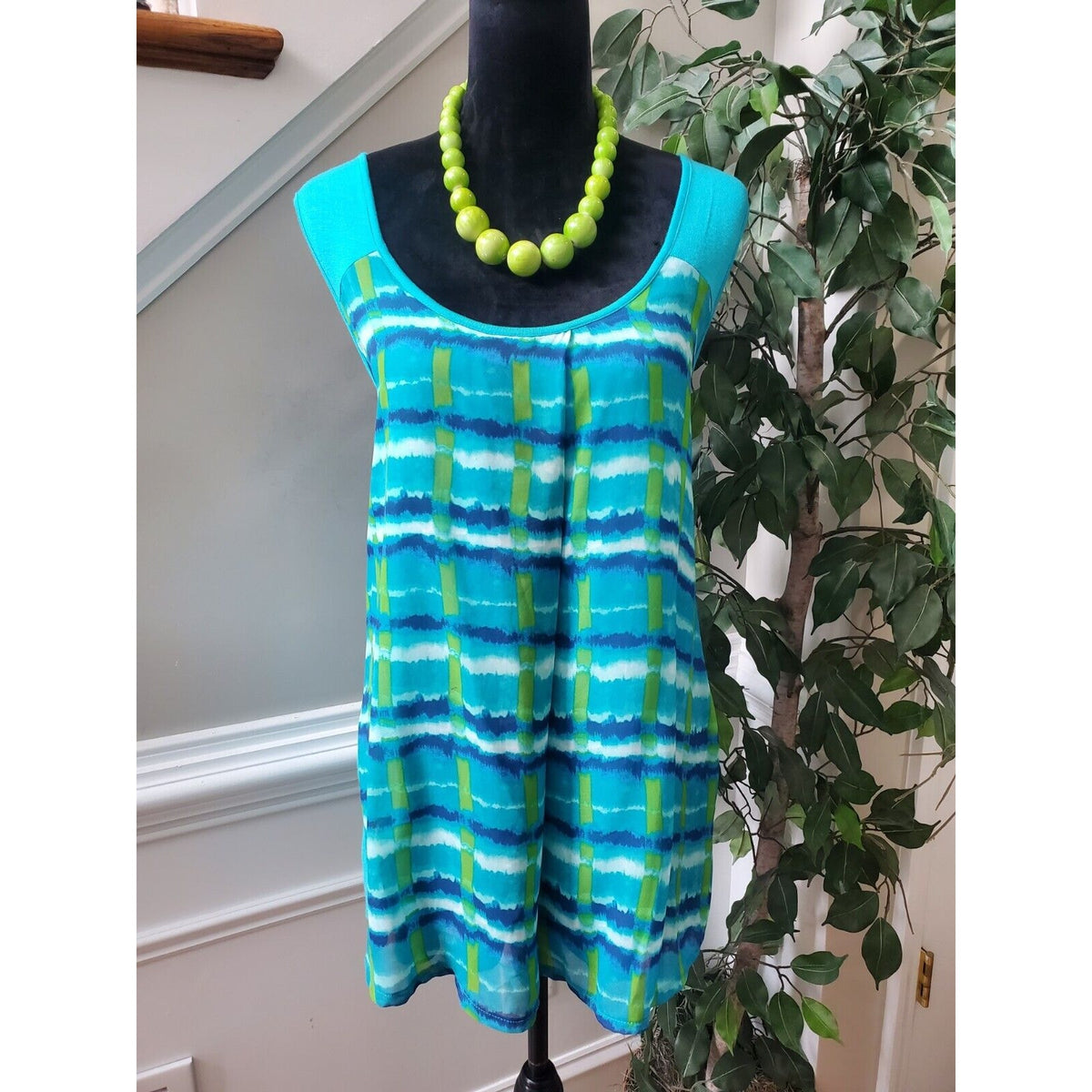 Joseph A Women's Blue Rayon Scoop Neck Sleeveless Casual Top Blouse Size X-Large