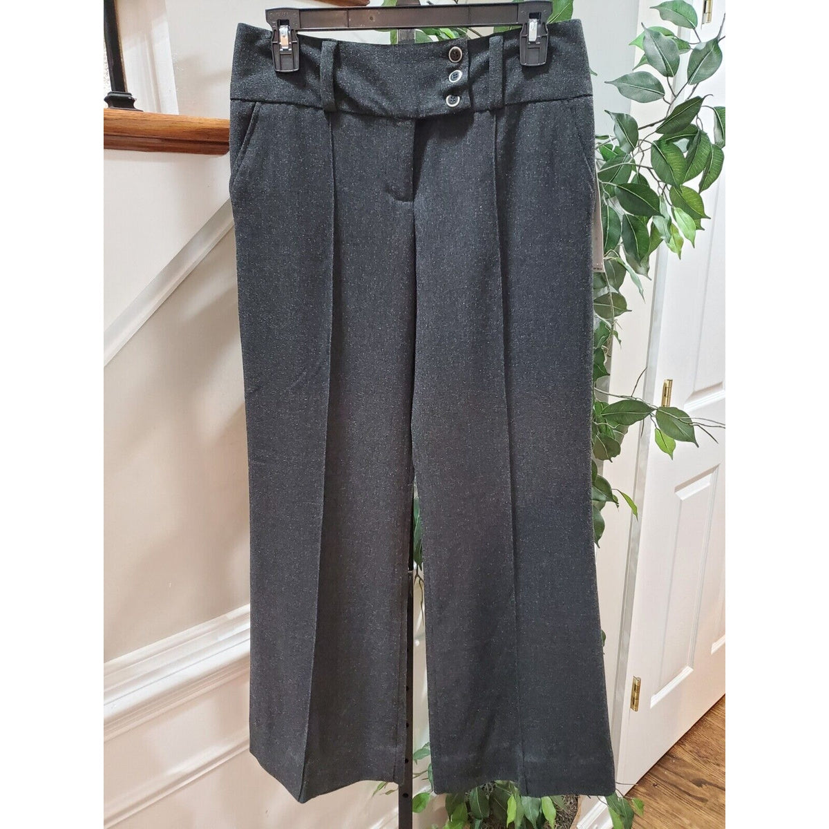 DKNY Women's Gray Wide Leg Zipper Front Slash Pockets Casual Pants Size 8