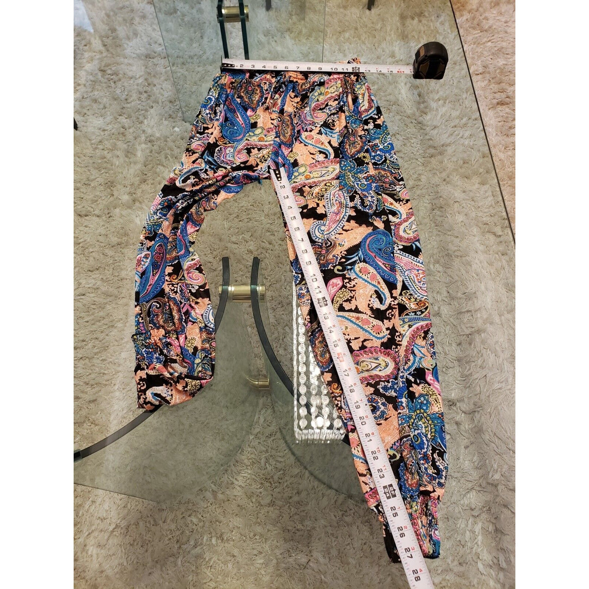 Womens Multi Paisley Pockets Elastic Waist Drawstring Casual Jogger Pants Small