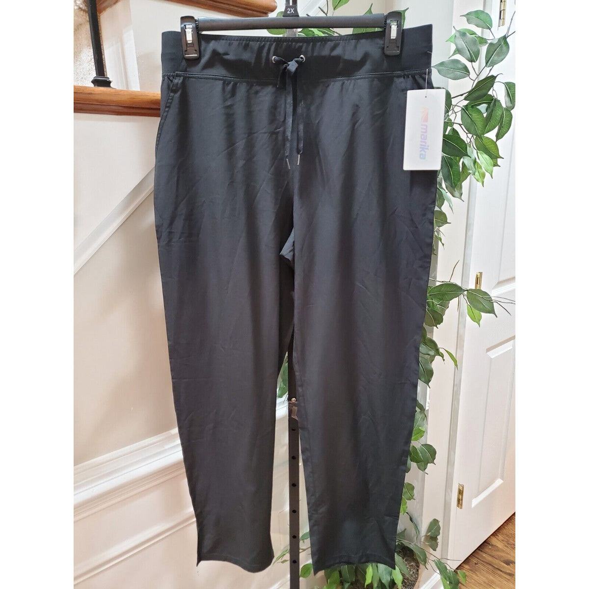 Marika Womens Black Polyester Flat Front Pull On Drawstring Yoga Pant Size XL