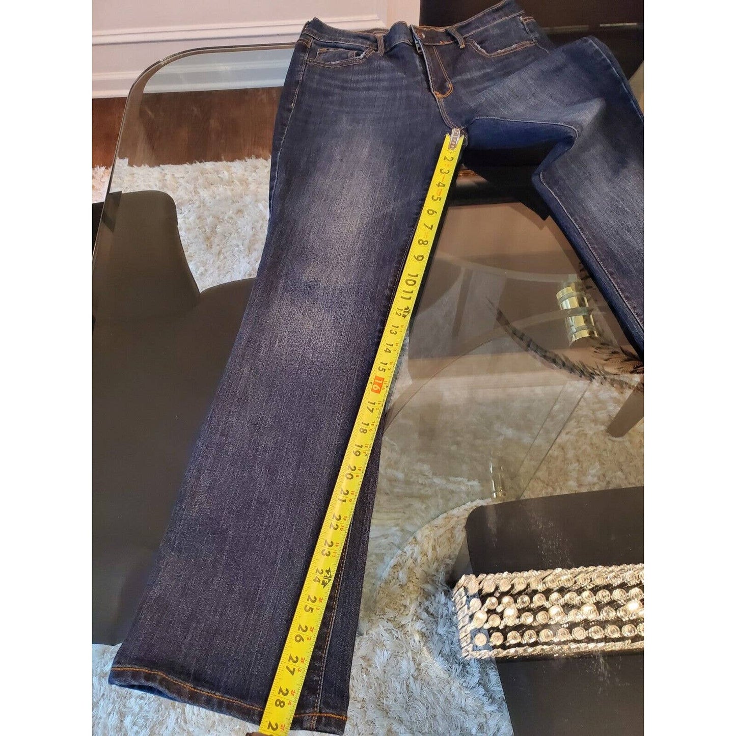 Old Navy Women's Blue Denim Cotton Mid Rise Curvy Bootcut Jeans Pants 8 Short