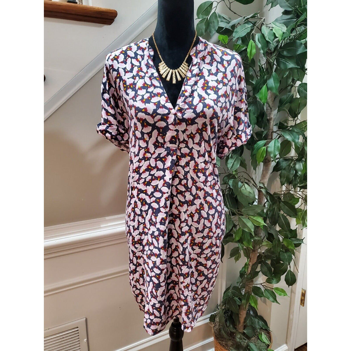 Anna Glover Women Multicolor V-Neck Short Sleeve Casual Knee Length Dress Size 8