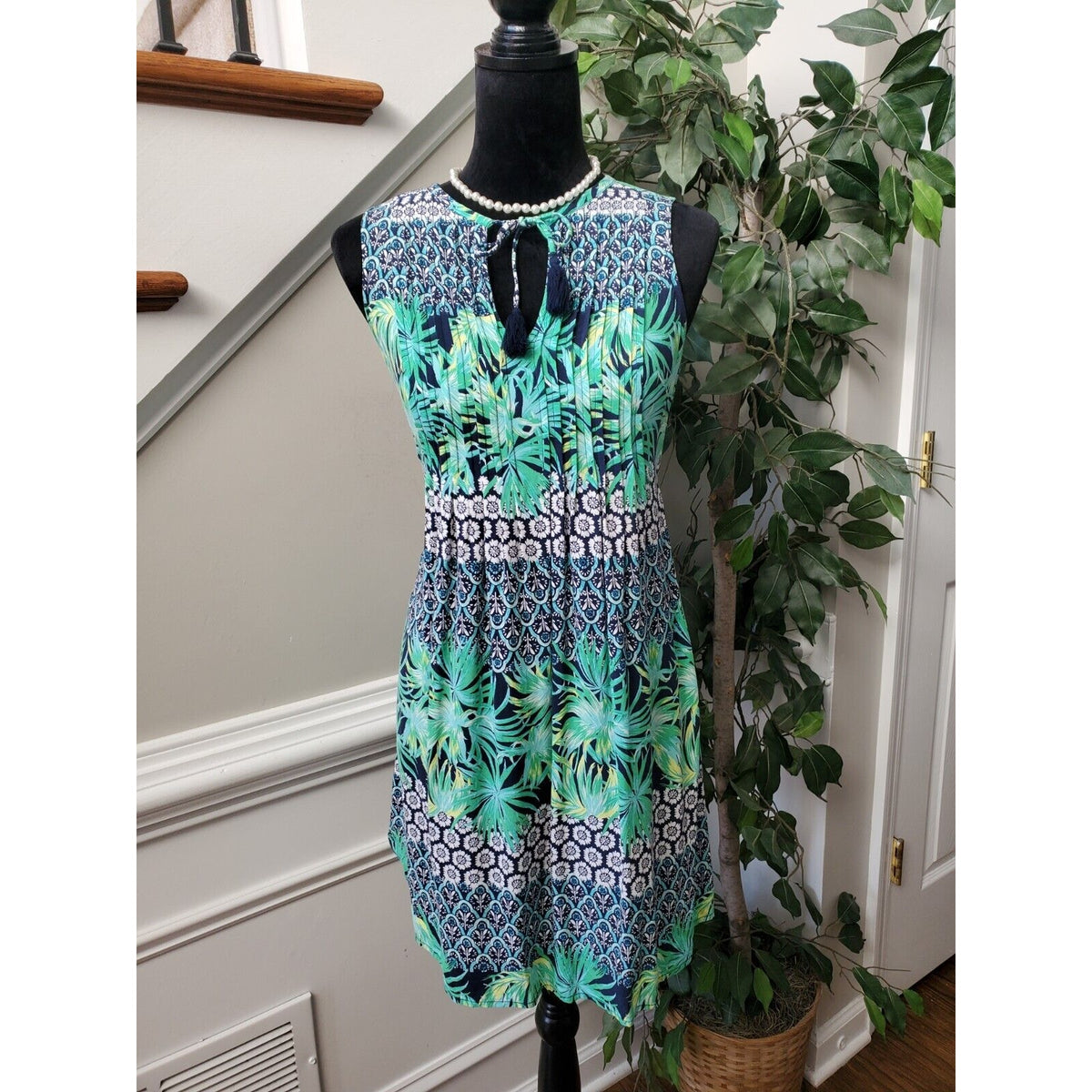 Old Navy Womens Multicolor Round Neck Sleeveless Drawstring Knee Length Dress S